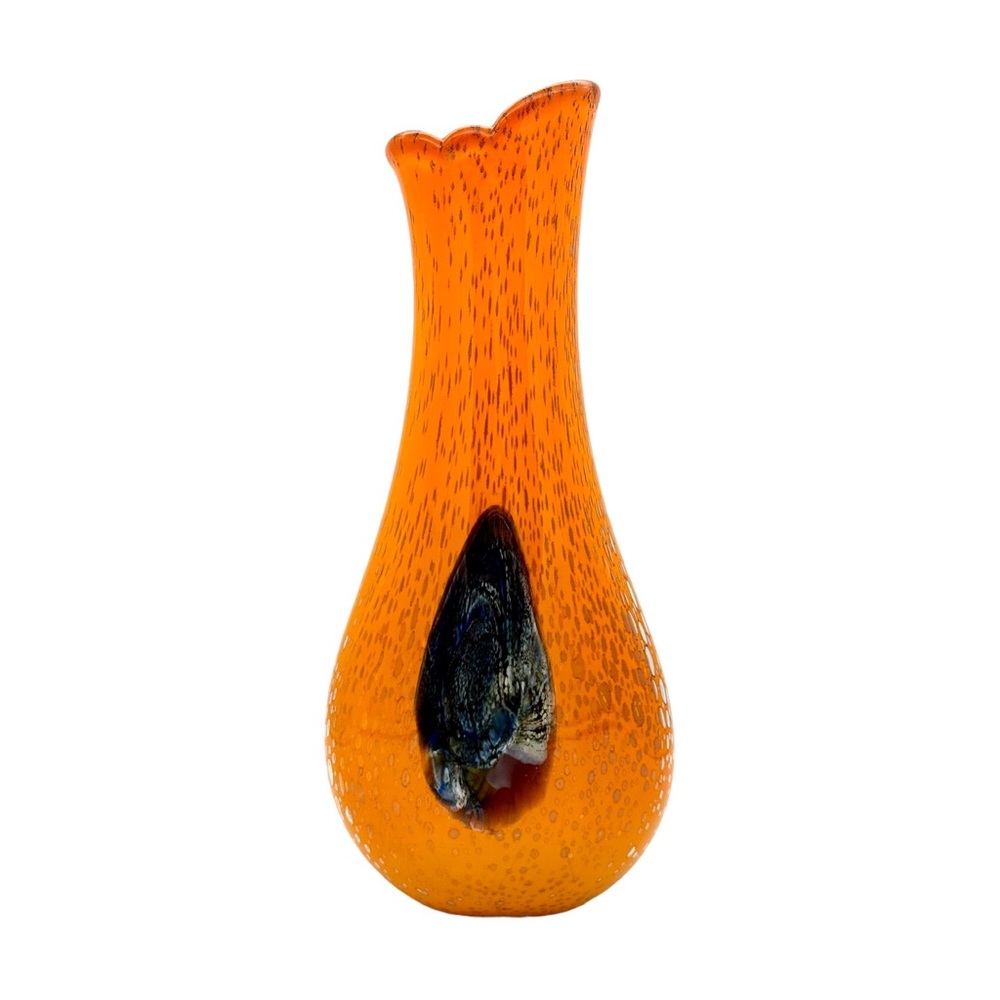 Vintage Orange Art Glass Vase 16”